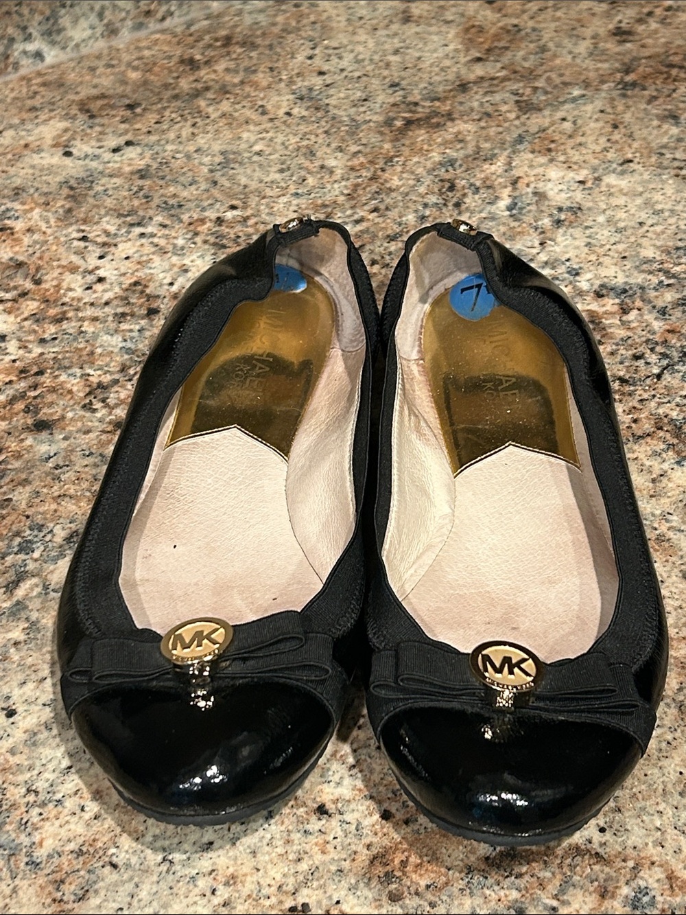 Michael Kors Black Patent Cap-Toe Ballet Flats with Gold Logo women’s 7.5
